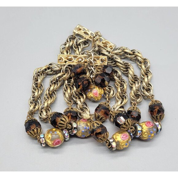 Vintage HOBÉ Signed Venetian Wedding Cake Amber Look Beaded Layered Bracelet B1A - Picture 6 of 10